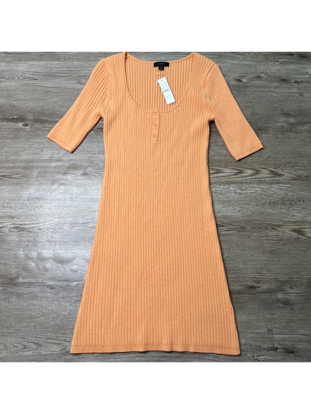 JCrew Ribbed Knit Henley Sweater Dress‎ Womens S Orange Merino Wool NWT